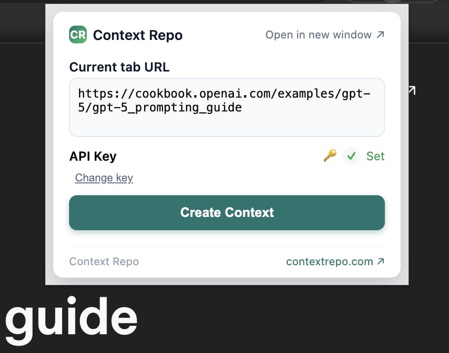 Context Repo Chrome Extension popup interface